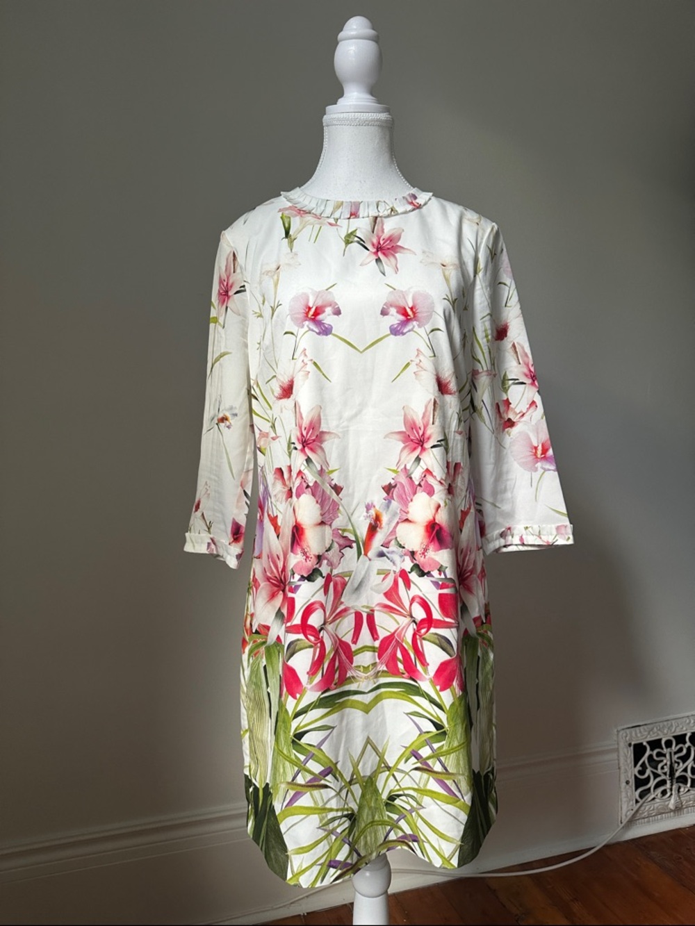 TED BAKER Oletta Mirrored Tropics Preppy Shift 3/4 Sleeve Mini Dress Size 2 - Picture 2 of 6
